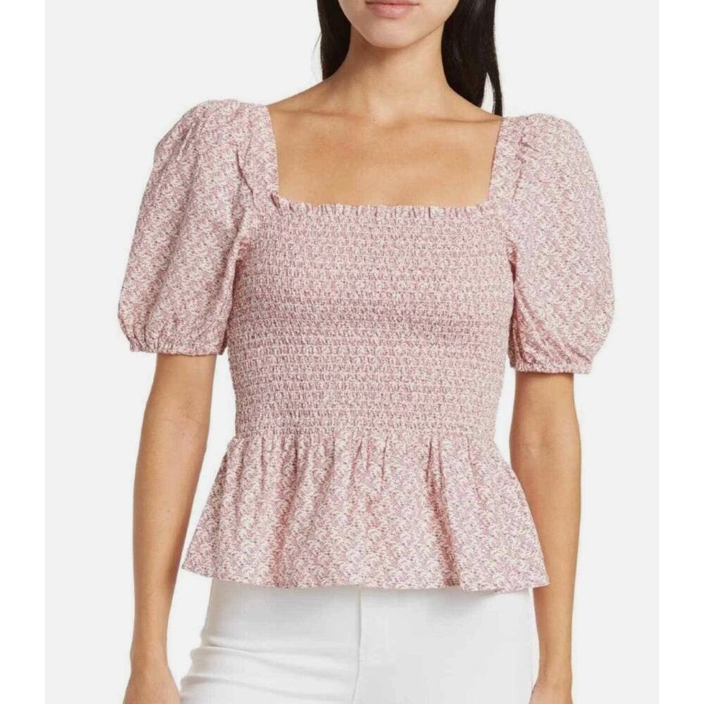 French Connection Artina Ditsy Floral Poplin Smocked Puff Sleeve Top Size Small
